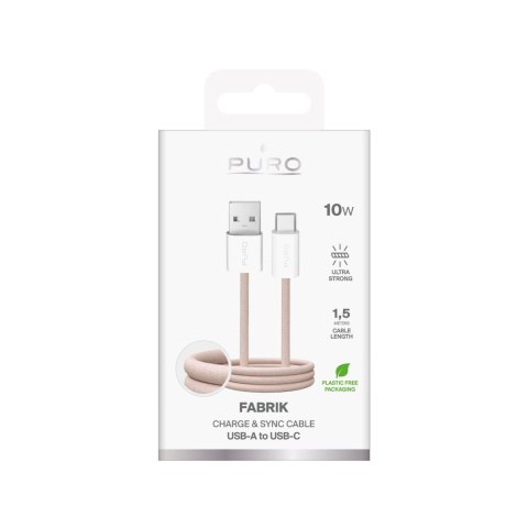 Kabel przewód USB-A - USB-C w oplocie Fabrik 10W 1.5m - beżowy PURO