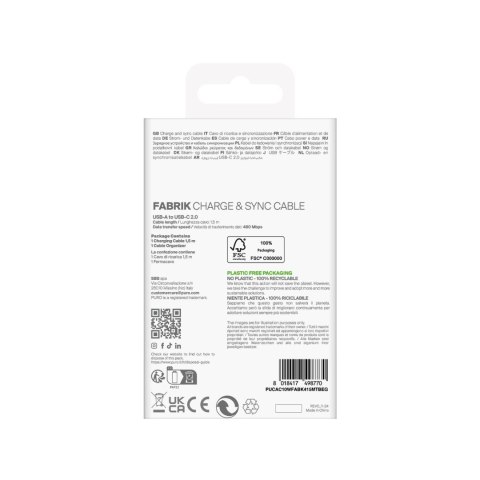 Kabel przewód USB-A - USB-C w oplocie Fabrik 10W 1.5m - beżowy PURO