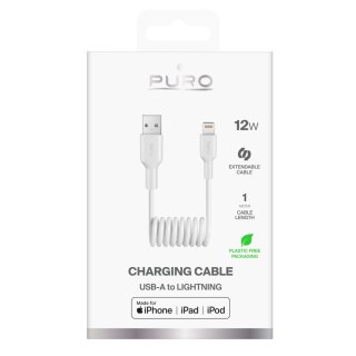 Kabel przewód spiralny USB-A - iPhone Lightning 12W 1m - biały PURO