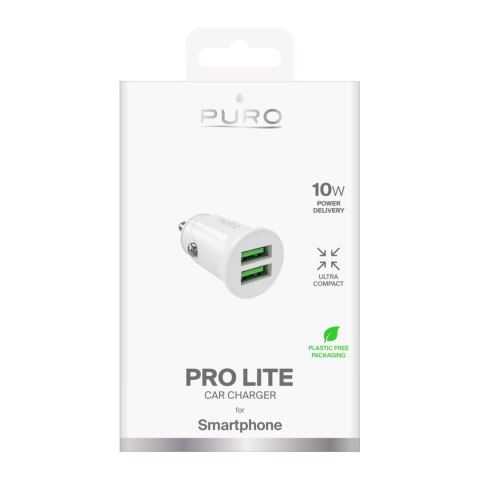 Ładowarka samochodowa 2x USB-A Pro Lite 10W - biała PURO
