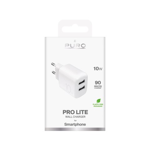 Ładowarka sieciowa 2x USB-A PROLITE 10W - biała PURO