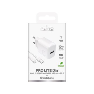 Ładowarka sieciowa USB-A PROLITE 10W z kablem USB-A - USB-C 1.2m - biała PURO
