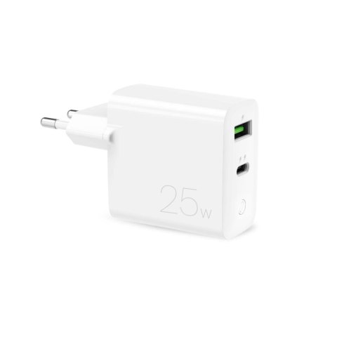 Ładowarka sieciowa USB-A USB-C PD 25W - biała PURO