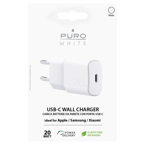 Ładowarka sieciowa USB-C 20W PD - biała PURO
