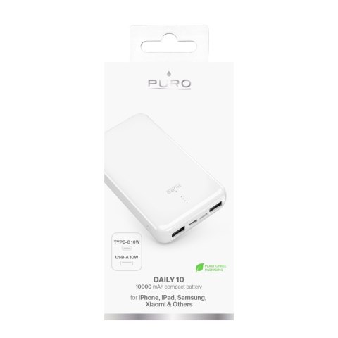 Powerbank 10000mAh USB-A USB-C 12W - biały PURO