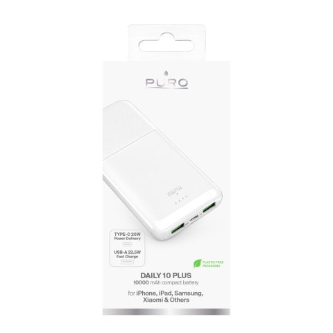 Powerbank 10000mAh USBA USB-C 22.5W - biały PURO