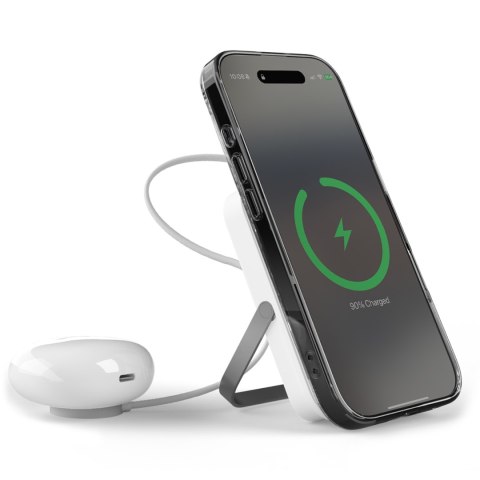 Powerbank bezprzewodowy 10000mAh USB-C MagSafe z podstawką - biały PURO