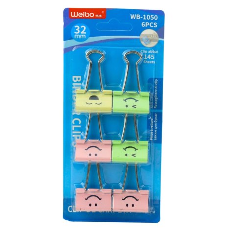 Zestaw Klipsów Spinaczy Biurowych Do Papieru Kolorowe Buźki 6szt 32mm LEAN