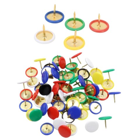 Zestaw Pinezki Z Płaską Główką Biurowe Szkolne Kolorowe 90szt. LEAN