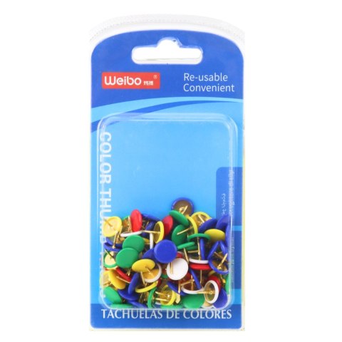 Zestaw Pinezki Z Płaską Główką Biurowe Szkolne Kolorowe 90szt. LEAN