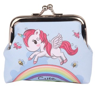 Portfelik Dziecięcy Jednorożec Tęcza Niebieski Metalowy Zatrzask 10x9cm LEAN