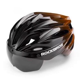 Kask rowerowy z szybką odpinanymi okularami z filtrem UV unisex - czarno brązowy ROCKBROS