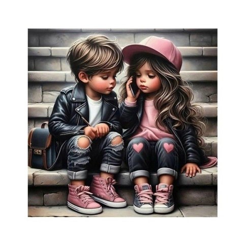 Diamentowa mozaika - Dziewczynka i chłopiec na schodach Norimpex