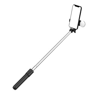 Selfie stick teleskopowy z pilotem + lamkpa LED stojak tripod na telefon 1m - czarny HURTEL