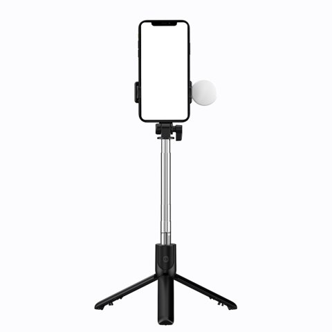 Selfie stick teleskopowy z pilotem + lamkpa LED stojak tripod na telefon 1m - czarny HURTEL