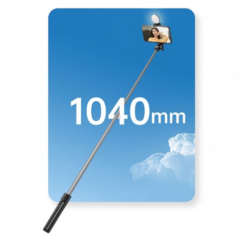 Selfie stick teleskopowy z pilotem + lamkpa LED stojak tripod na telefon 1m - czarny HURTEL