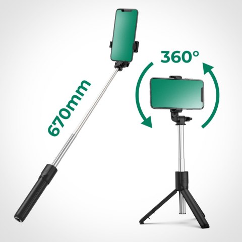 Selfie stick teleskopowy z pilotem stojak tripod na telefon 0.7m - czarny HURTEL