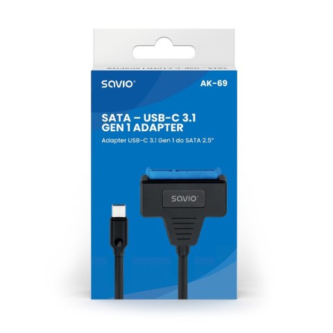 Adapter USB-C 3.1 Gen 1 (M) - SATA (F) do dysków 2.5 cala, AK-69 Savio