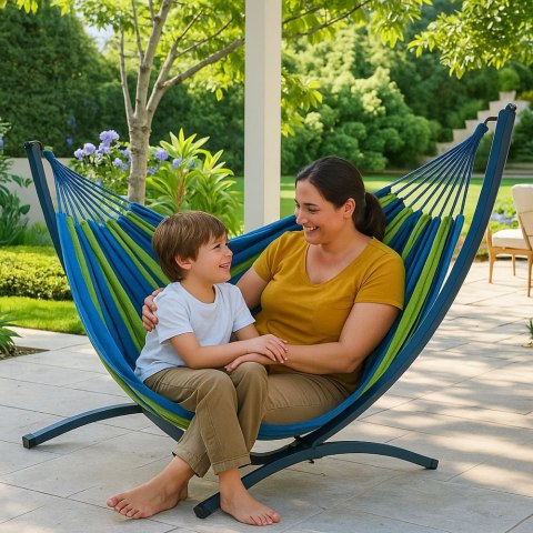 Hamak Ogrodowy Ze Stelażem Dwuosobowy Zielono-Niebieski 200x120 LEAN