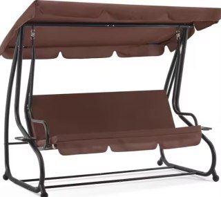 Huśtawka Czteroosobowa Ogrodowa Bujana Daszek Wolnostojąca Brązowa LEAN