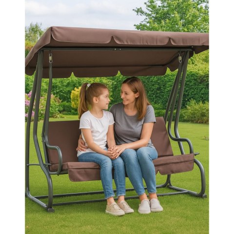 Huśtawka Czteroosobowa Ogrodowa Bujana Daszek Wolnostojąca Brązowa LEAN