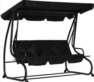 Huśtawka Czteroosobowa Ogrodowa Bujana Daszek Wolnostojąca Czarna LEAN