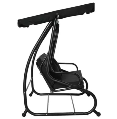 Huśtawka Czteroosobowa Ogrodowa Bujana Daszek Wolnostojąca Czarna LEAN