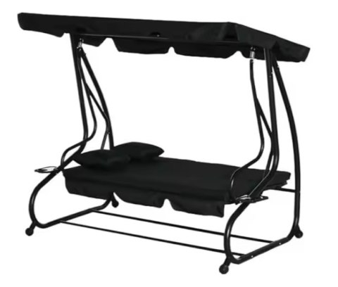 Huśtawka Czteroosobowa Ogrodowa Bujana Daszek Wolnostojąca Czarna LEAN