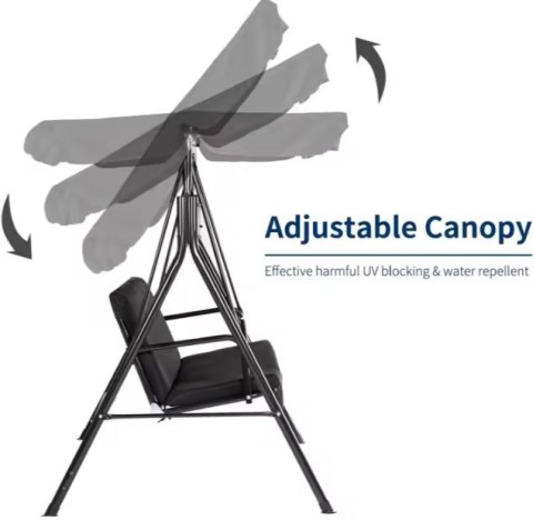 Huśtawka Trzyosobowa Ogrodowa Bujana Materac Czarna LEAN