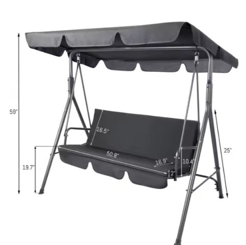 Huśtawka Trzyosobowa Ogrodowa Bujana Materac Szara LEAN