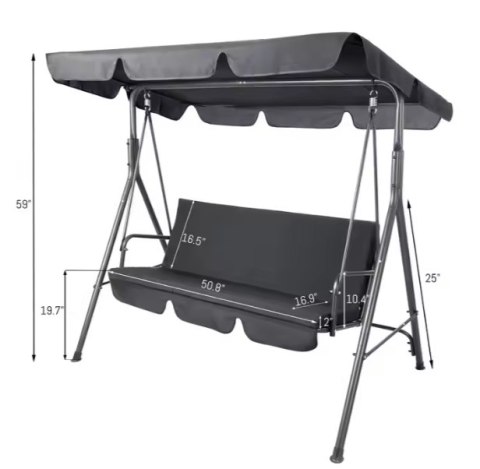 Huśtawka Trzyosobowa Ogrodowa Bujana Materac Szara LEAN