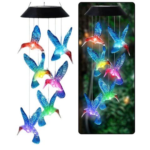Lampki Solarne Ogrodowe LED Dzwonki Kolibry Niebieskie 70cm LEAN
