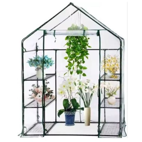 Mini Szklarnia Balkonowa Ogrodowa 4 Półki Metalowe Folia PVC 195 x 143 x 73cm LEAN