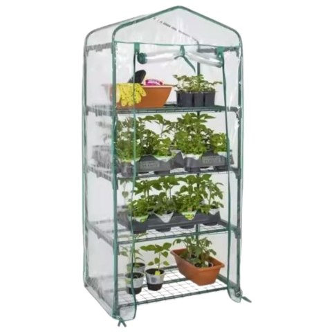 Mini Szklarnia Balkonowa Ogrodowa 4 Półki Metalowe Folia PVC 69 x 49 x 157cm LEAN