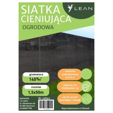 Siatka Cieniująca Na Ogrodzenie Płot Maskująca Zielona 1.5M 50M 140g/m² LEAN