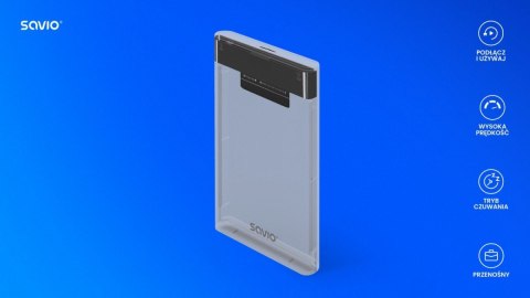 Zewnętrzna obudowa na dysk HDD/SSD 2.5", USB 3.0, AK-66, transparentna Savio