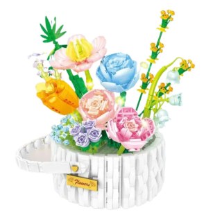 Klocki Konstrukcyjne Kompozycja Kwiatowa W Koszyku Światła LED 1376 el. LEAN Toys