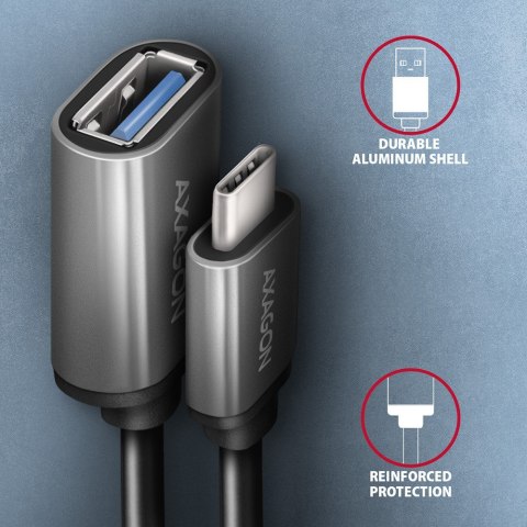 RUCM-AFAC Kabel adapter USB 3.2 Gen 1 Type-C samiec -> Type-A żeńska, 0,2m, 3A, ALU AXAGON