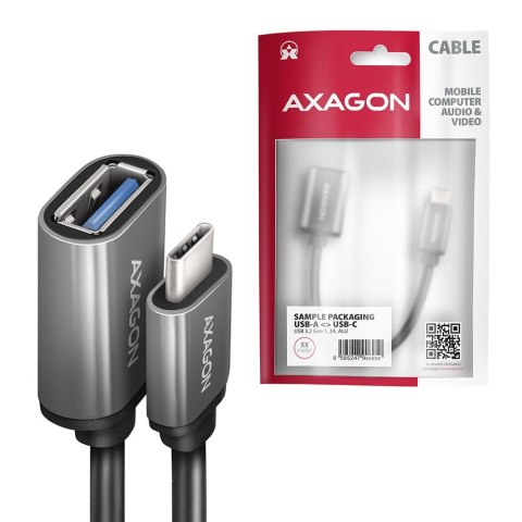 RUCM-AFAC Kabel adapter USB 3.2 Gen 1 Type-C samiec -> Type-A żeńska, 0,2m, 3A, ALU AXAGON