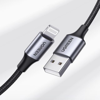 Kabel przewód w oplocie USB-A - iPhone Lightning MFi 2m - czarny UGREEN