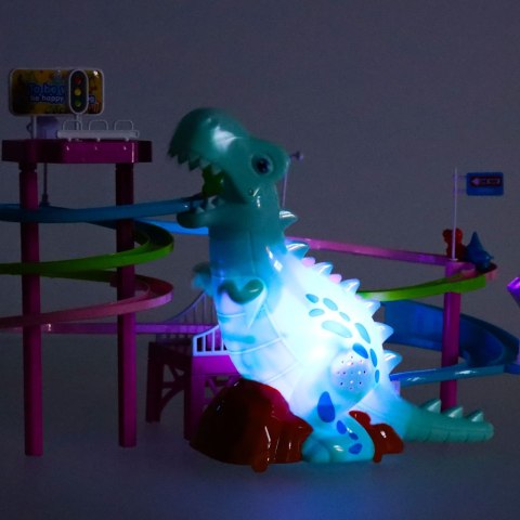 Tor wyścigowy dinozaur zjeżdżalnia ruchome schody LED dźwięk Kik Sp. z o. o. Sp. k.