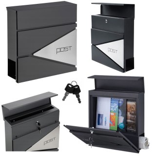 Duża Skrzynka Pocztowa Na Listy Gazety Antracytowa Napis POST 37x37x10,5 cm LEAN