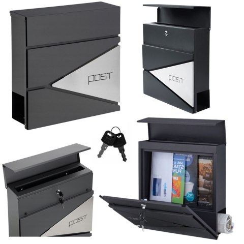 Duża Skrzynka Pocztowa Na Listy Gazety Antracytowa Napis POST 37x37x10,5 cm LEAN