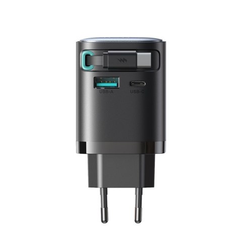 Ładowarka sieciowa GaN 65W USB-A USB-C z wbudowanym kablem USB-C - czarna JOYROOM
