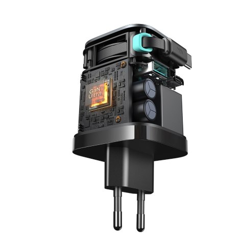 Ładowarka sieciowa GaN 65W USB-A USB-C z wbudowanym kablem USB-C - czarna JOYROOM
