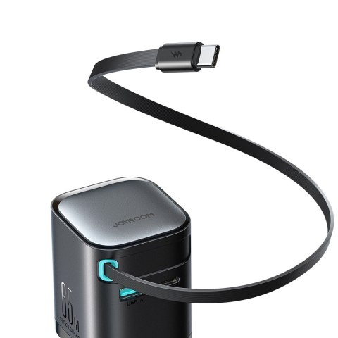 Ładowarka sieciowa GaN 65W USB-A USB-C z wbudowanym kablem USB-C - czarna JOYROOM