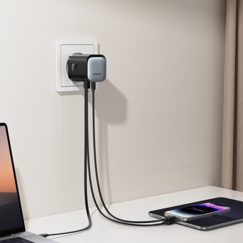Ładowarka sieciowa GaN 65W USB-A USB-C z wbudowanym kablem USB-C - czarna JOYROOM