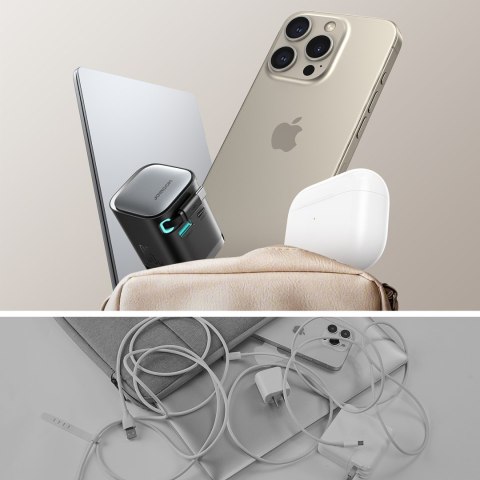 Ładowarka sieciowa GaN 65W USB-A USB-C z wbudowanym kablem USB-C - czarna JOYROOM