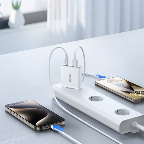 Mała i supercienka ładowarka sieciowa 20W USB-A USB-C - biała JOYROOM