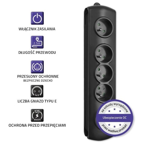 Listwa antyprzepięciowa 4 gniazda 2,5m Qoltec